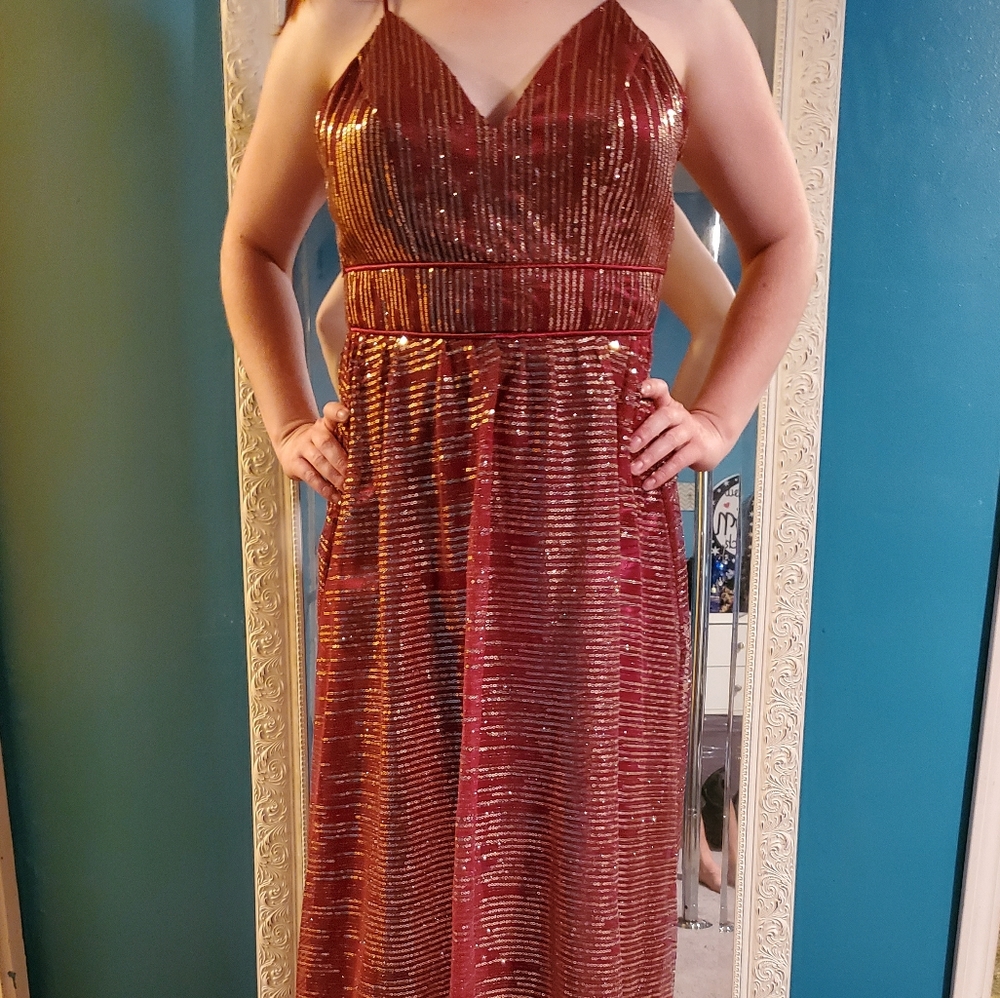 NWT Crystal Doll Formal Burgundy Sequin Dress